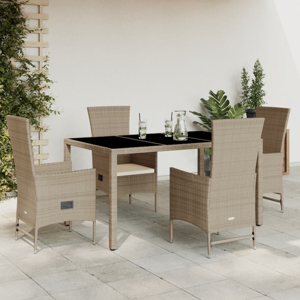 Matgrupp För Trädgården Med Dynor 5 Delar Beige Konstrotting