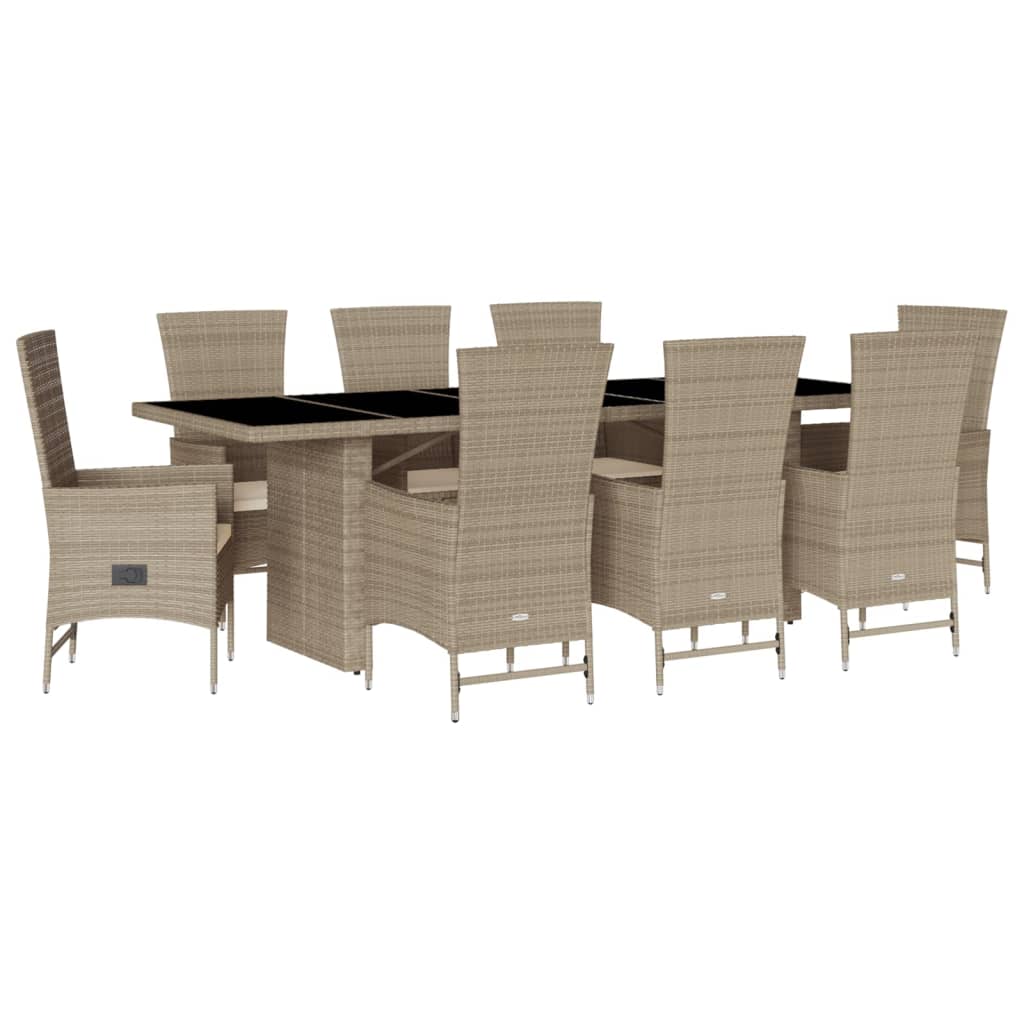 Matgrupp För Trädgården Med Dynor 9 Delar Beige Konstrotting