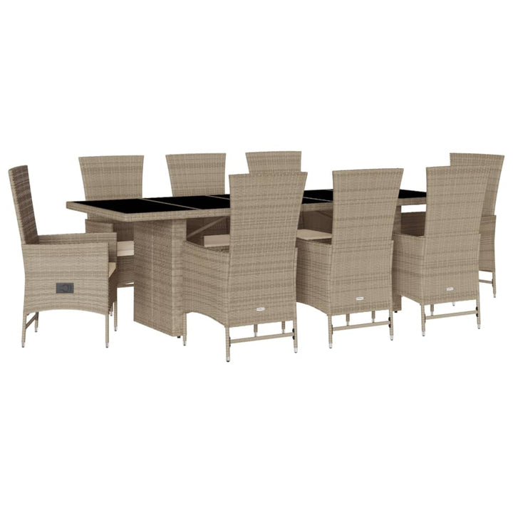 Matgrupp För Trädgården Med Dynor 9 Delar Beige Konstrotting
