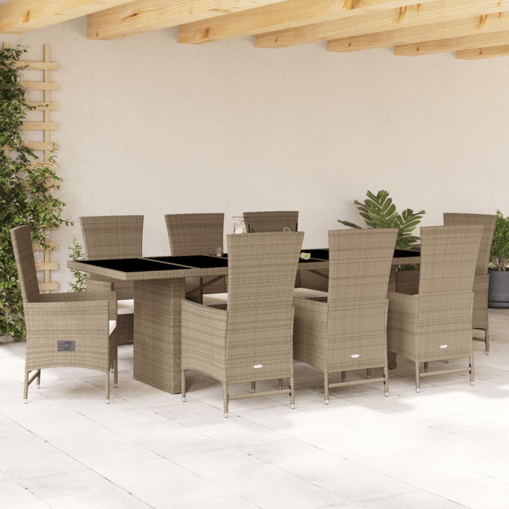 Matgrupp För Trädgården Med Dynor 9 Delar Beige Konstrotting