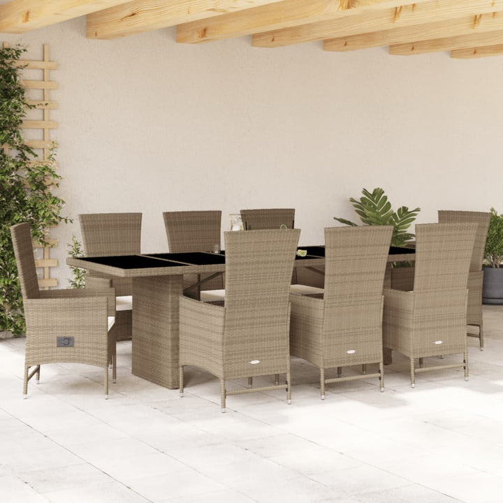 Matgrupp För Trädgården Med Dynor 9 Delar Beige Konstrotting