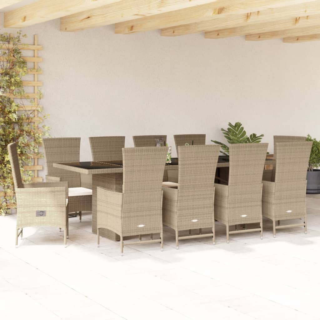 Matgrupp För Trädgården Med Dynor 9 Delar Beige Konstrotting