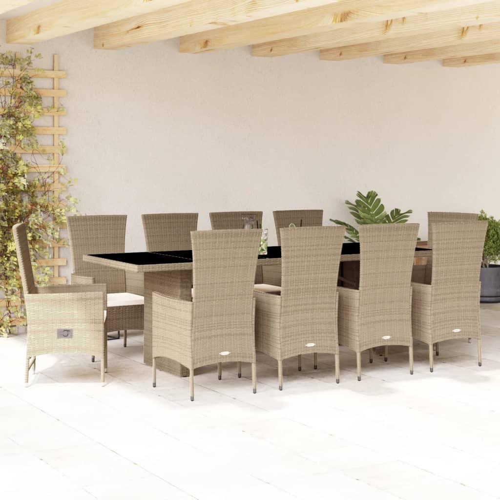 Matgrupp För Trädgården Med Dynor 9 Delar Beige Konstrotting