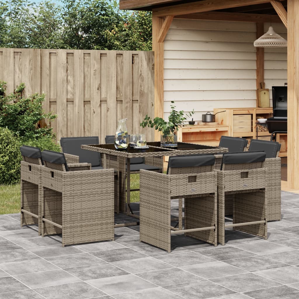 Matgrupp För Trädgården Med Dynor 9 Delar Svart Konstrottning
