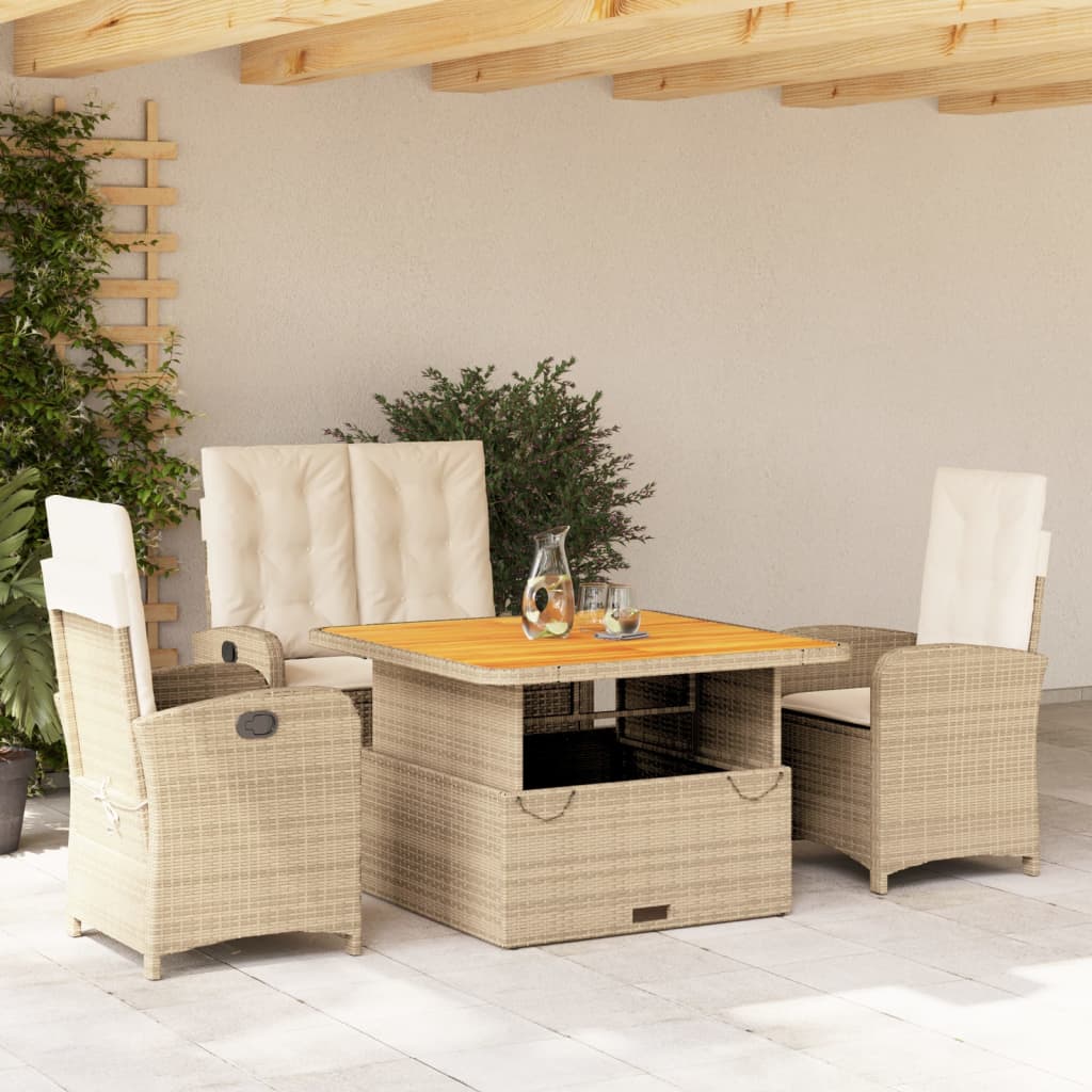 Matgrupp För Trädgården 3 Delar Med Dynor Beige Konstrotting