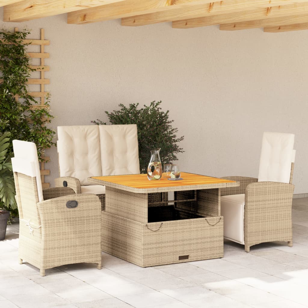 Matgrupp För Trädgården 3 Delar Med Dynor Beige Konstrotting