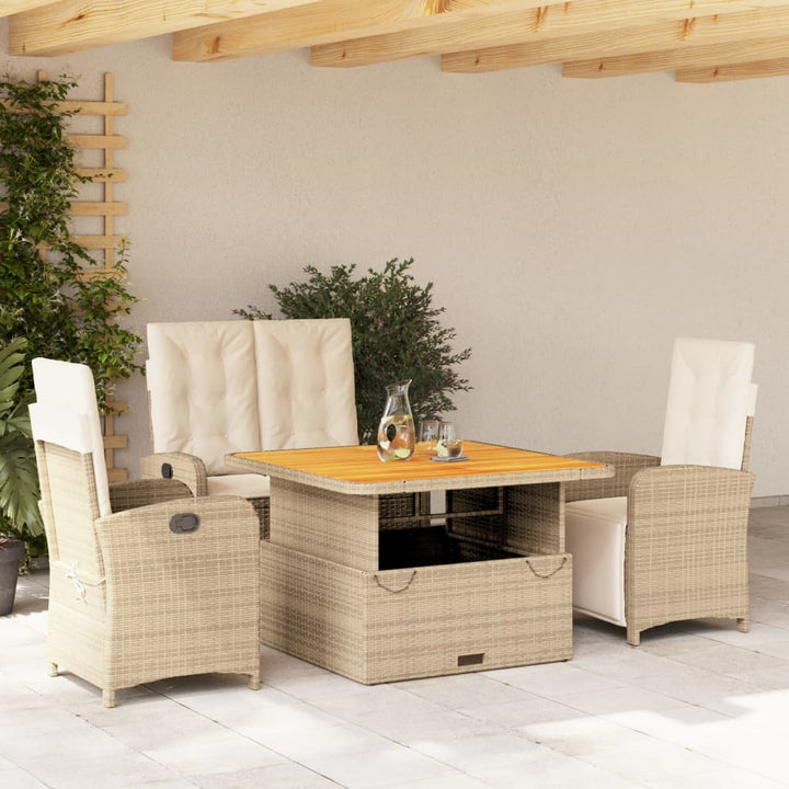 Matgrupp För Trädgården 3 Delar Med Dynor Beige Konstrotting