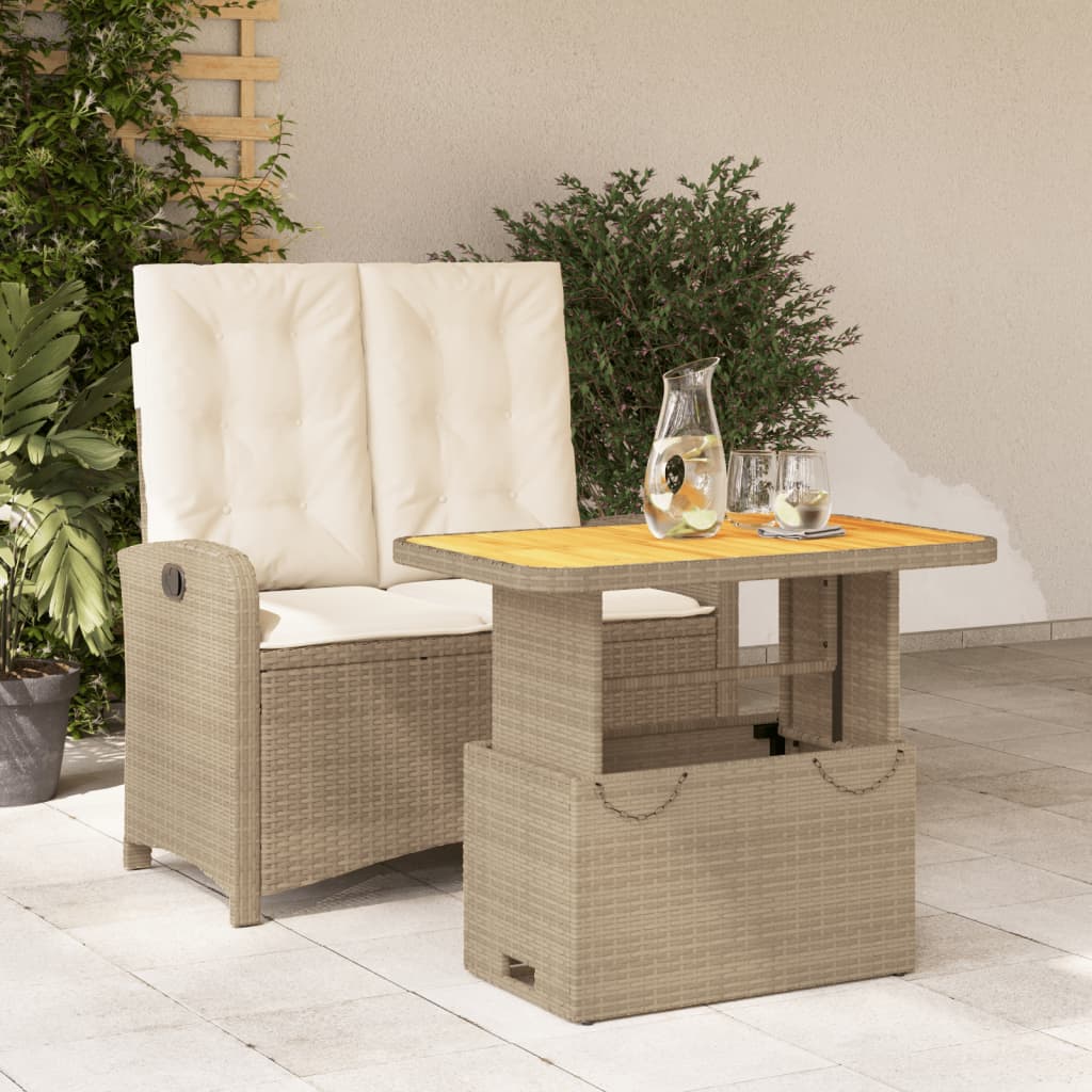 Matgrupp För Trädgården 3 Delar Med Dynor Beige Konstrotting