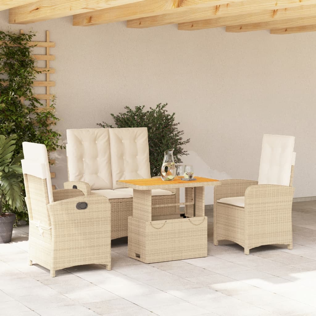 Matgrupp För Trädgården 3 Delar Med Dynor Beige Konstrotting