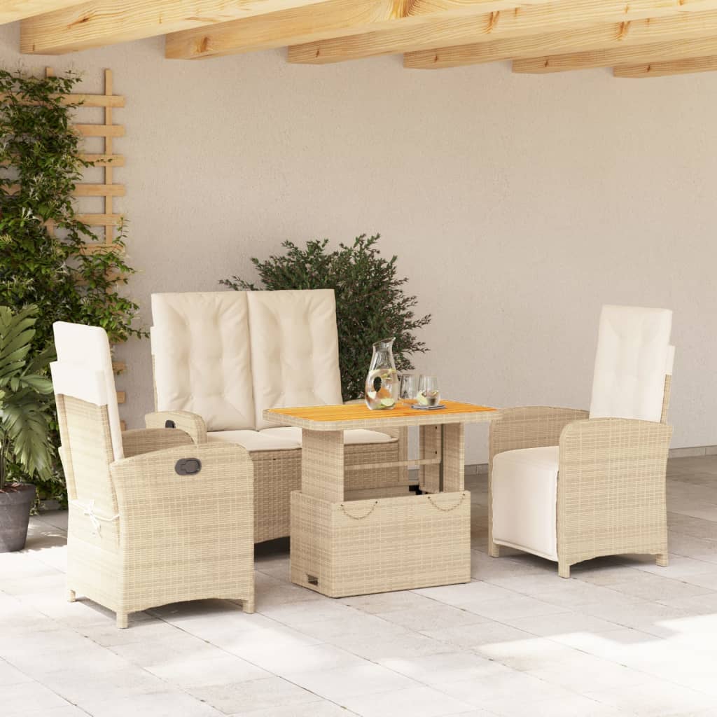 Matgrupp För Trädgården 3 Delar Med Dynor Beige Konstrotting