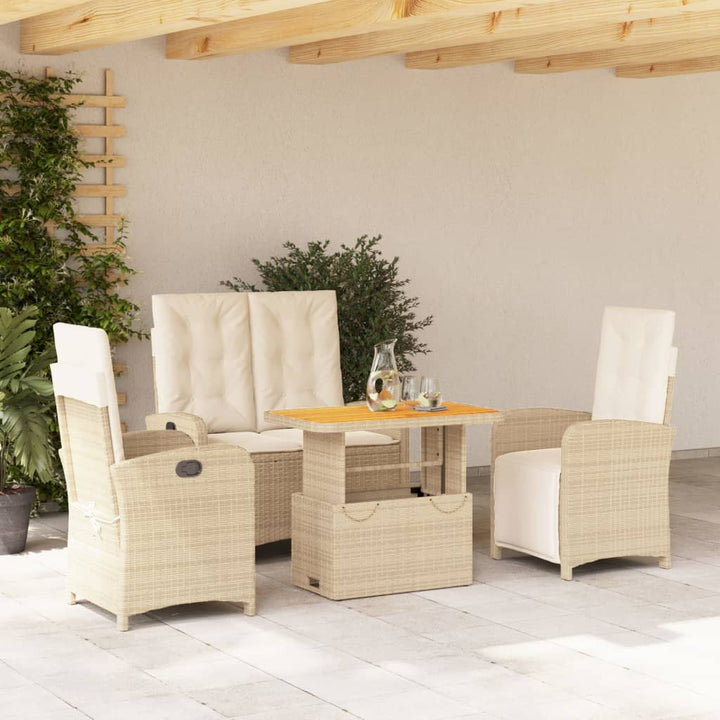 Matgrupp För Trädgården 3 Delar Med Dynor Beige Konstrotting