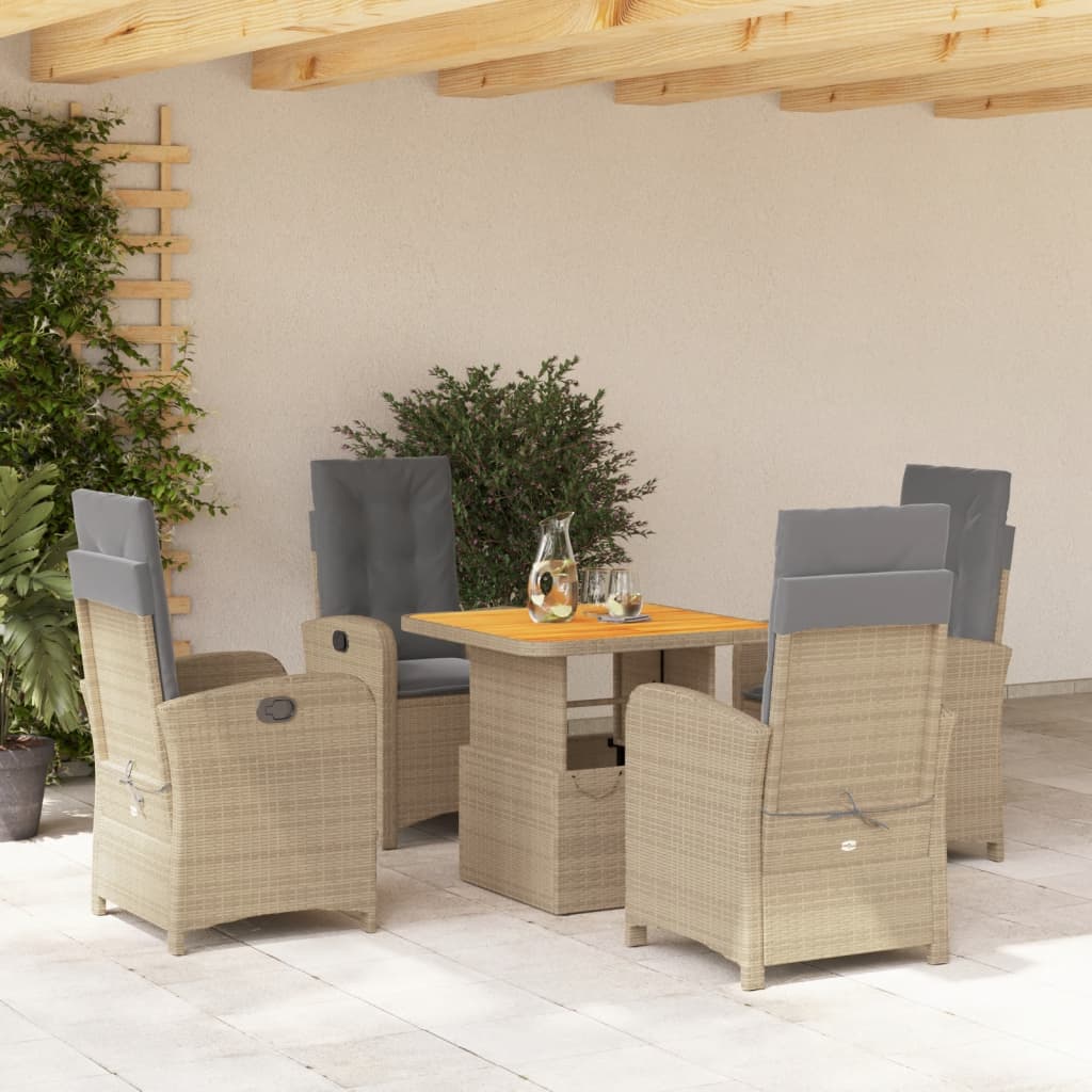 Matgrupp För Trädgården Med Dynor 5 Delar Beige Konstrotting