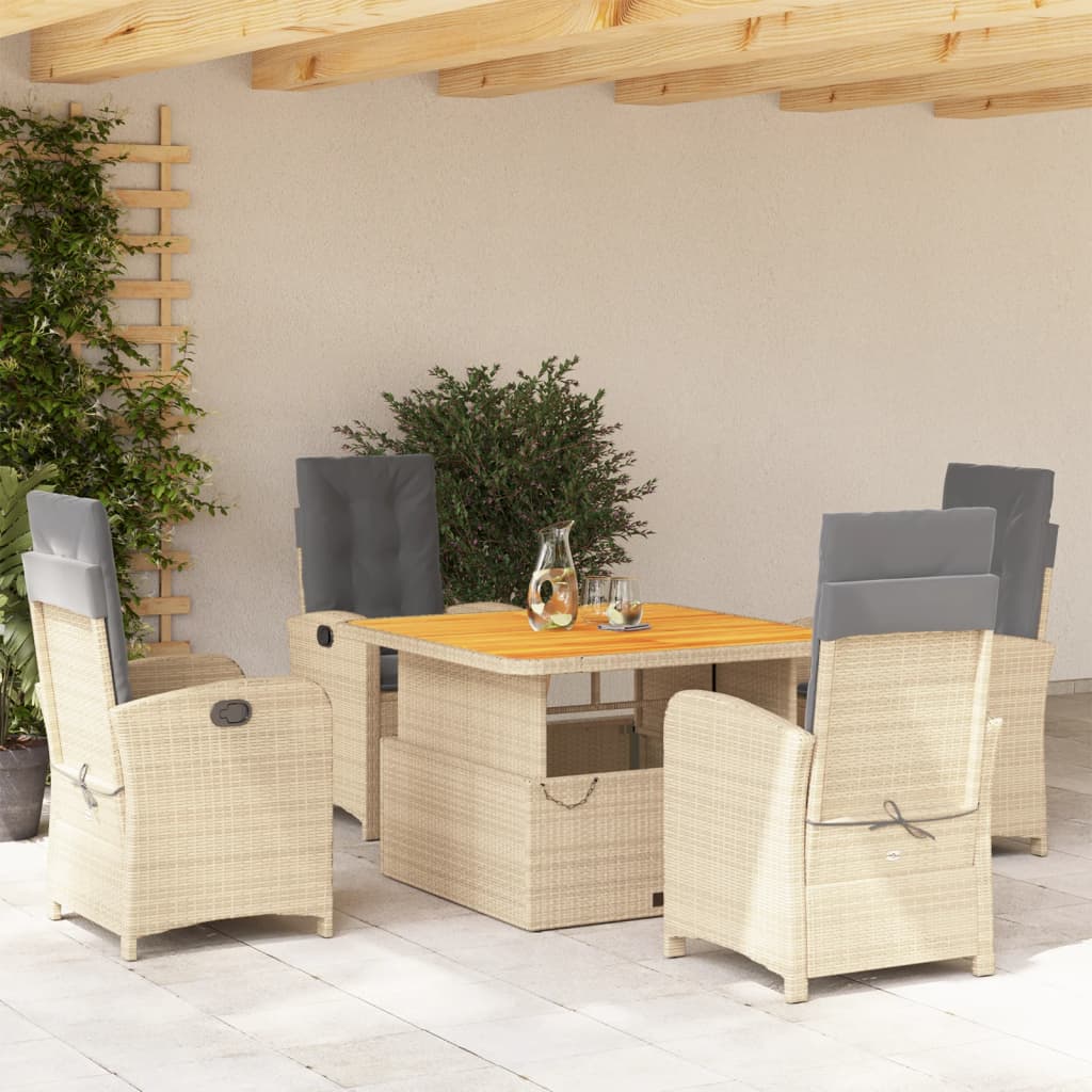 Matgrupp För Trädgården Med Dynor 5 Delar Beige Konstrotting