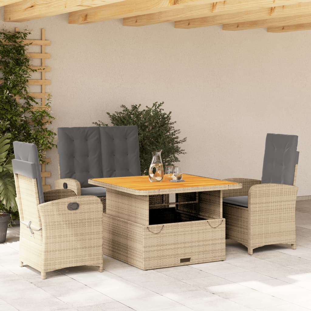 Matgrupp För Trädgården Med Dynor 5 Delar Beige Konstrotting