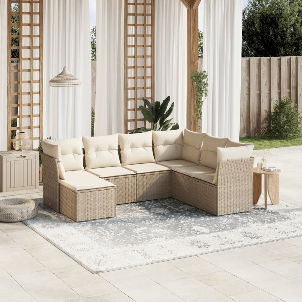 Matgrupp För Trädgården Med Dynor 7 Delar Beige Konstrotting