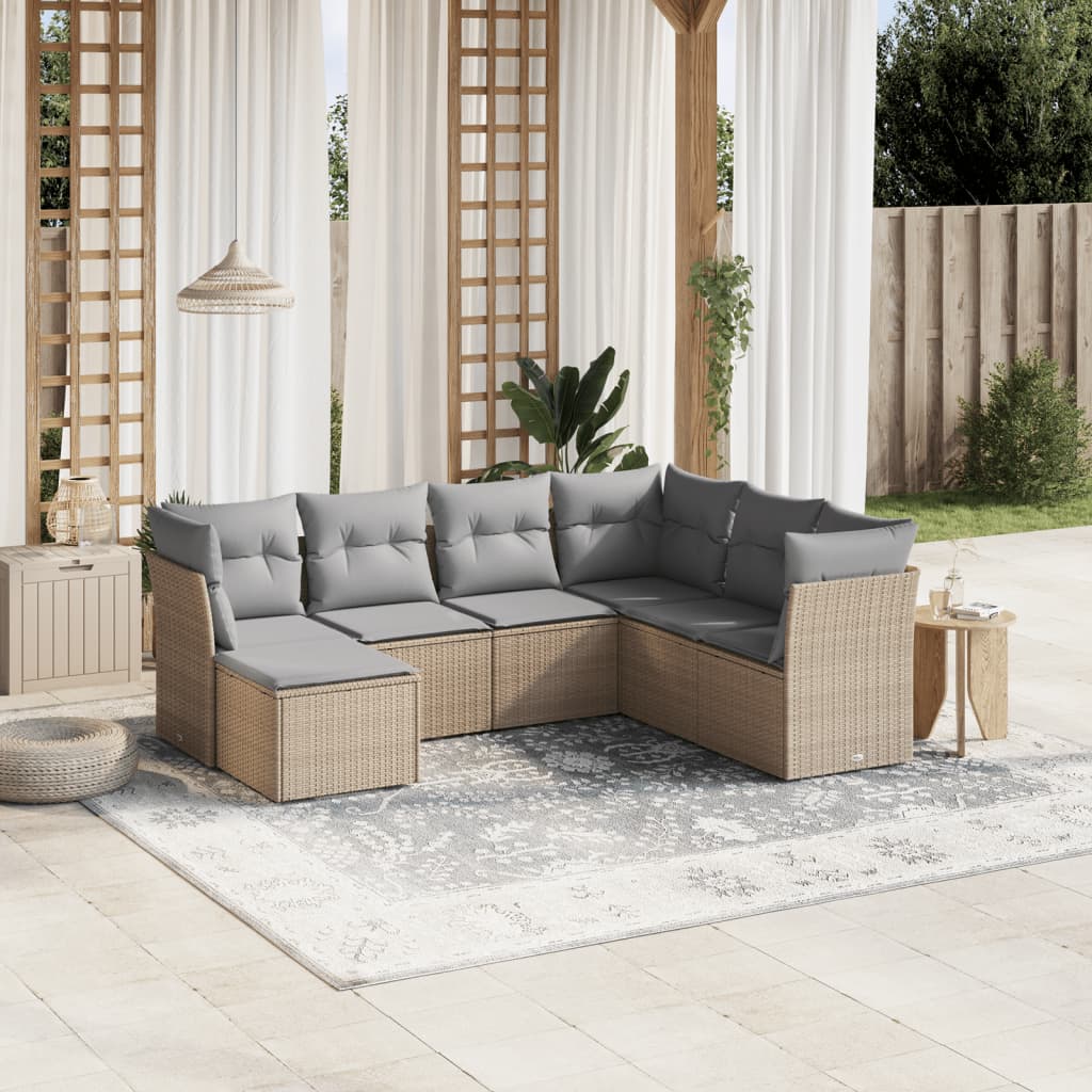 Matgrupp För Trädgården Med Dynor 7 Delar Beige Konstrotting