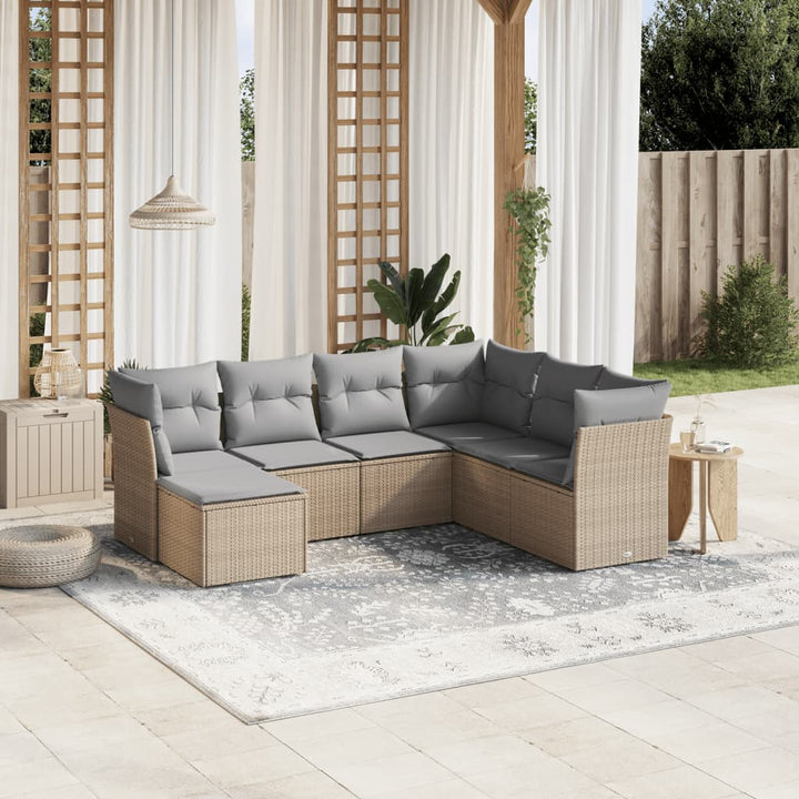 Matgrupp För Trädgården Med Dynor 7 Delar Beige Konstrotting