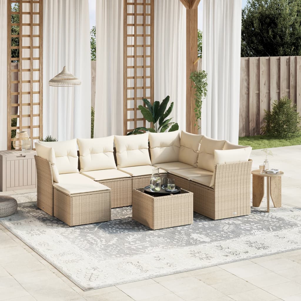 Matgrupp För Trädgården Med Dynor 7 Delar Beige Konstrotting