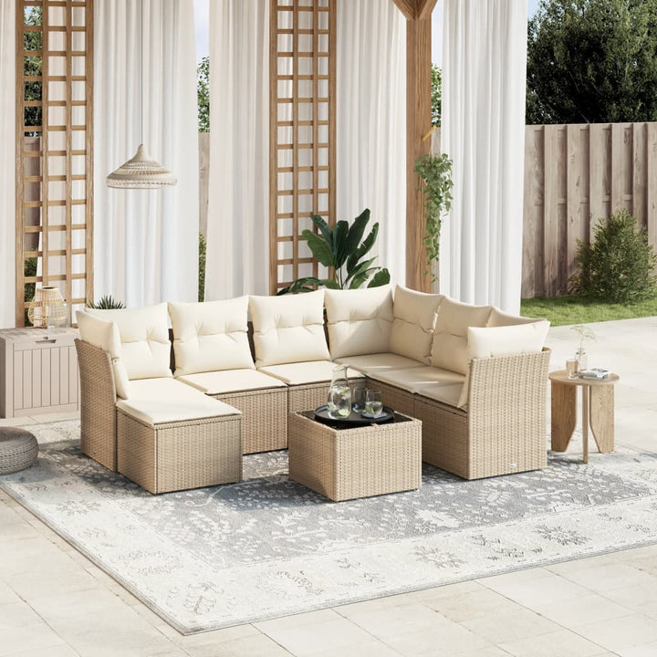 Matgrupp För Trädgården Med Dynor 7 Delar Beige Konstrotting