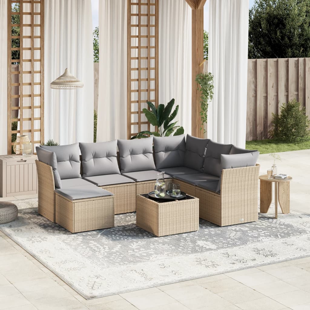 Matgrupp För Trädgården Med Dynor 7 Delar Beige Konstrotting