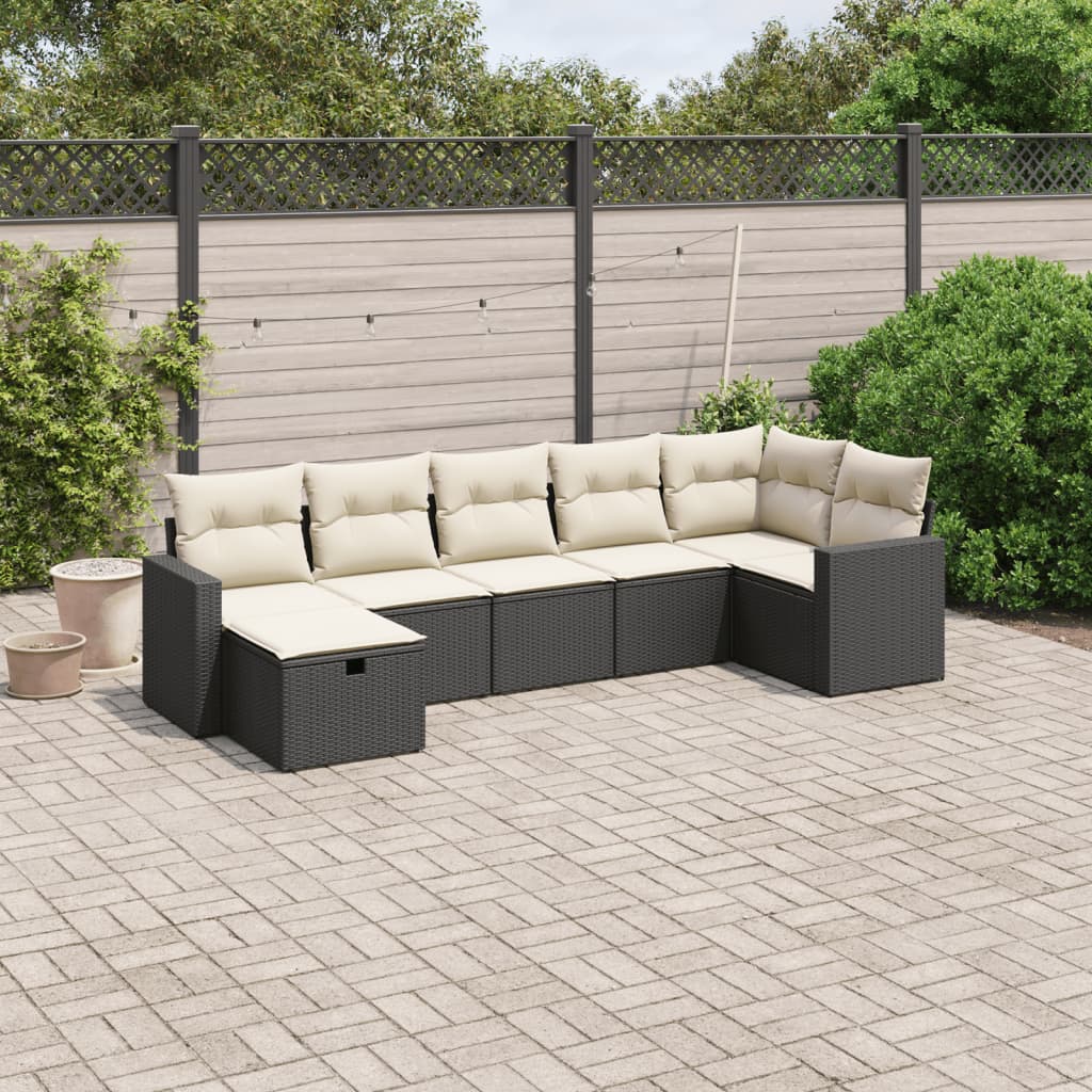 Matgrupp För Trädgården Med Dynor 7 Delar Beige Konstrotting