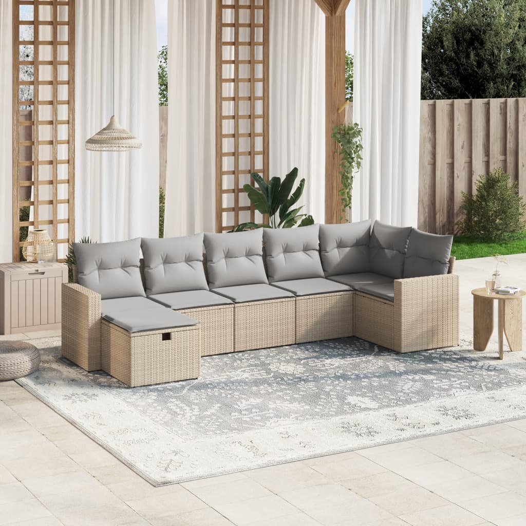 Matgrupp För Trädgården Med Dynor 7 Delar Beige Konstrotting