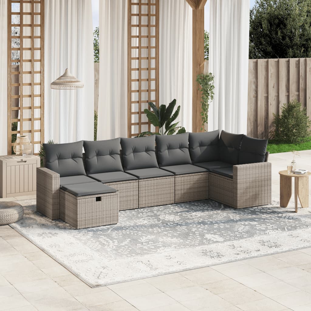 Matgrupp För Trädgården Med Dynor 7 Delar Beige Konstrotting