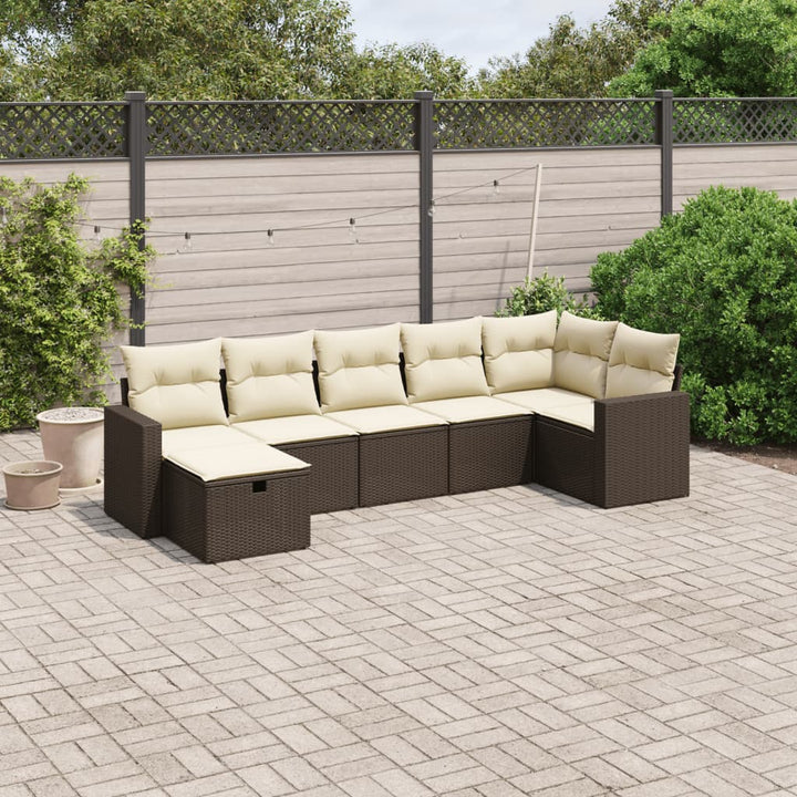 Matgrupp För Trädgården Med Dynor 7 Delar Beige Konstrotting
