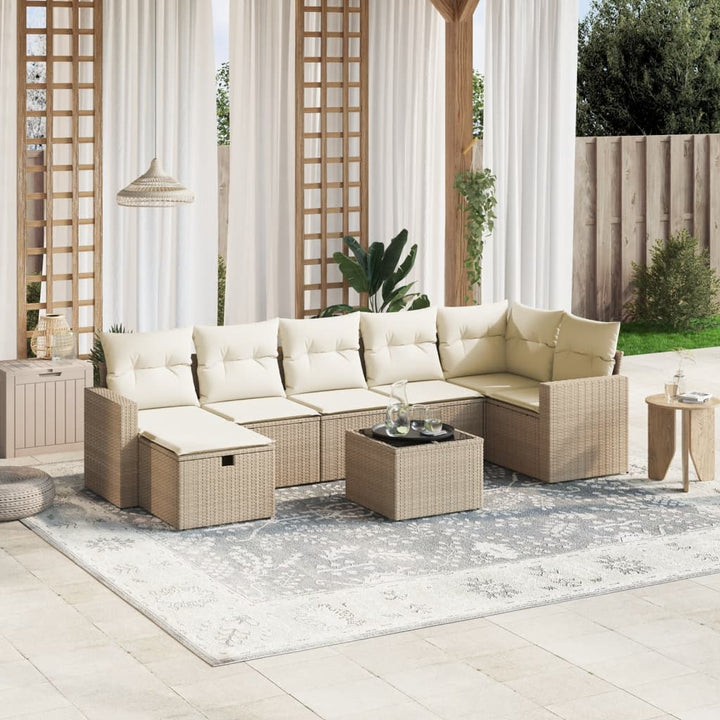 Matgrupp För Trädgården Med Dynor 7 Delar Beige Konstrotting