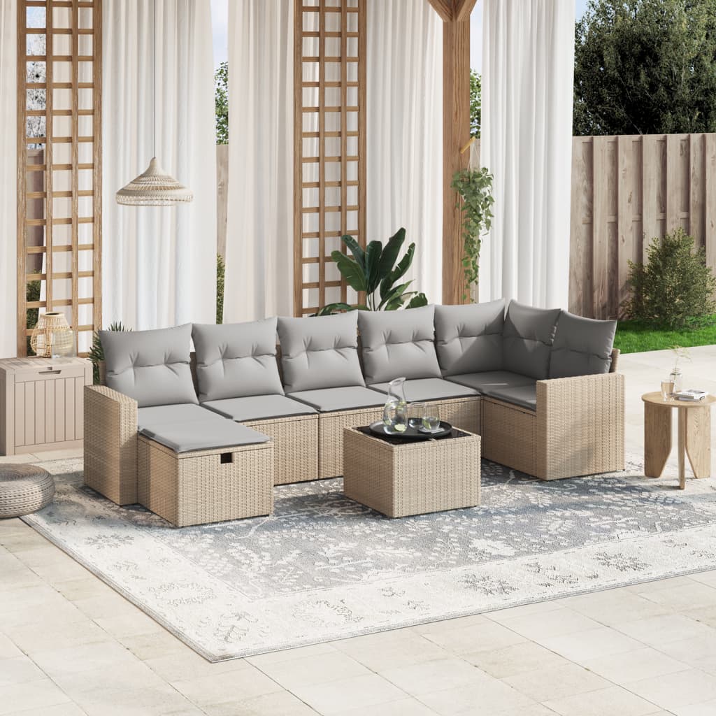Matgrupp För Trädgården Med Dynor 7 Delar Beige Konstrotting