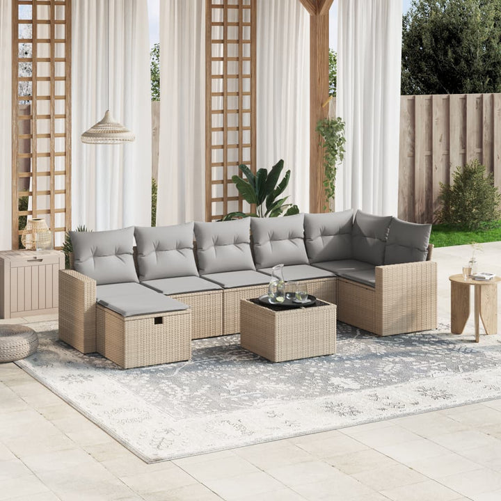Matgrupp För Trädgården Med Dynor 7 Delar Beige Konstrotting