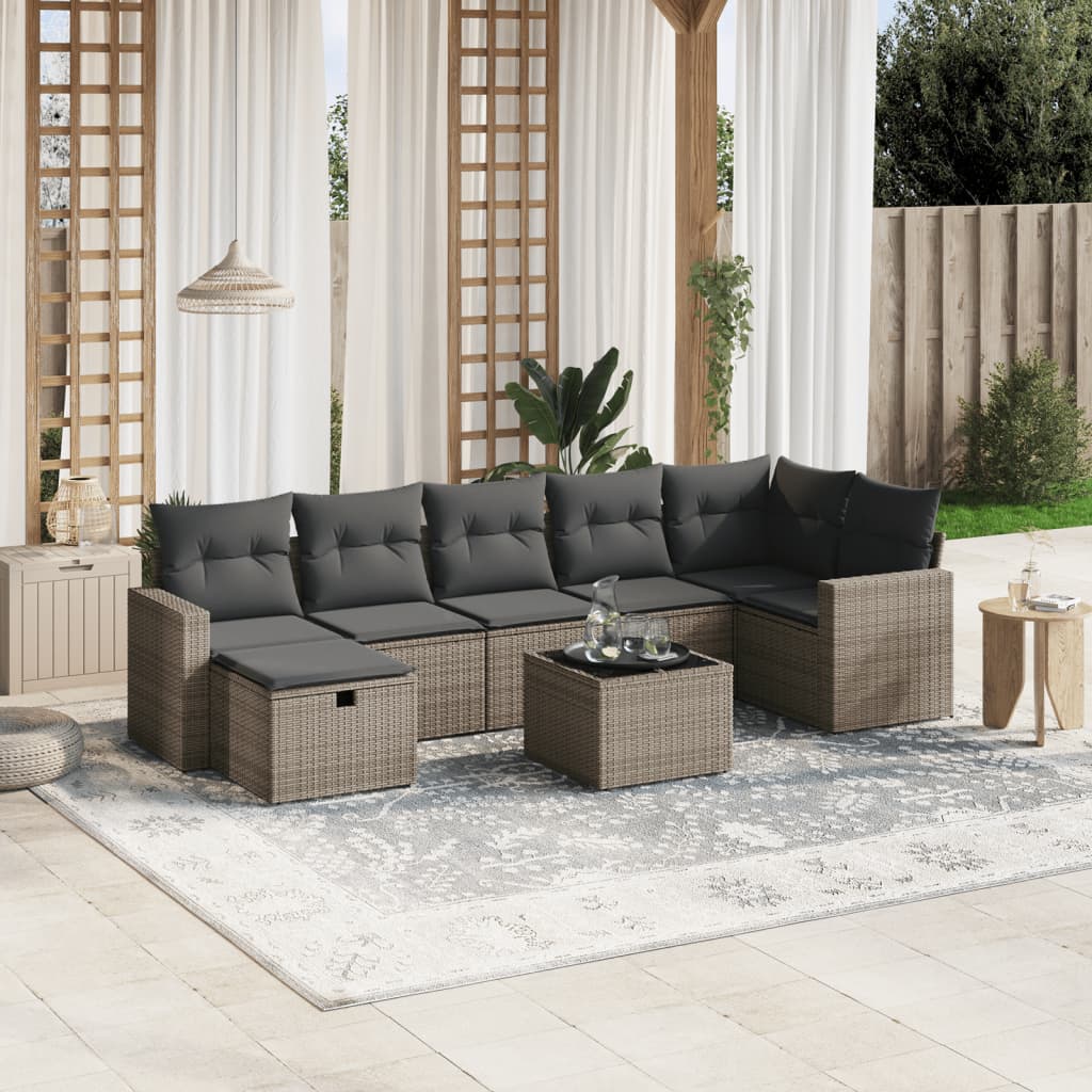 Matgrupp För Trädgården Med Dynor 7 Delar Beige Konstrotting