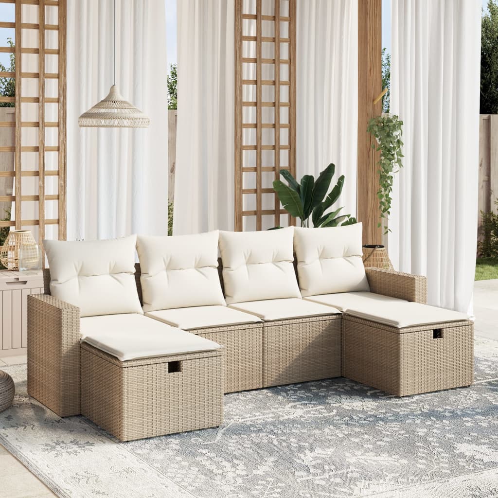 Soffgrupp För Trädgården Med Dynor 6 Delar Beige Konstrotting