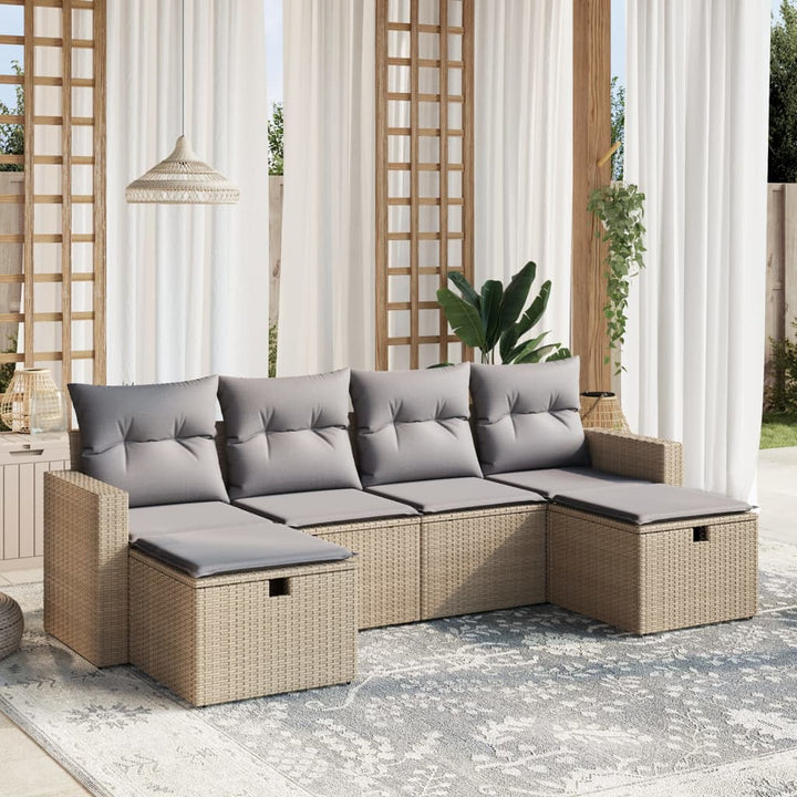 Soffgrupp För Trädgården Med Dynor 6 Delar Beige Konstrotting