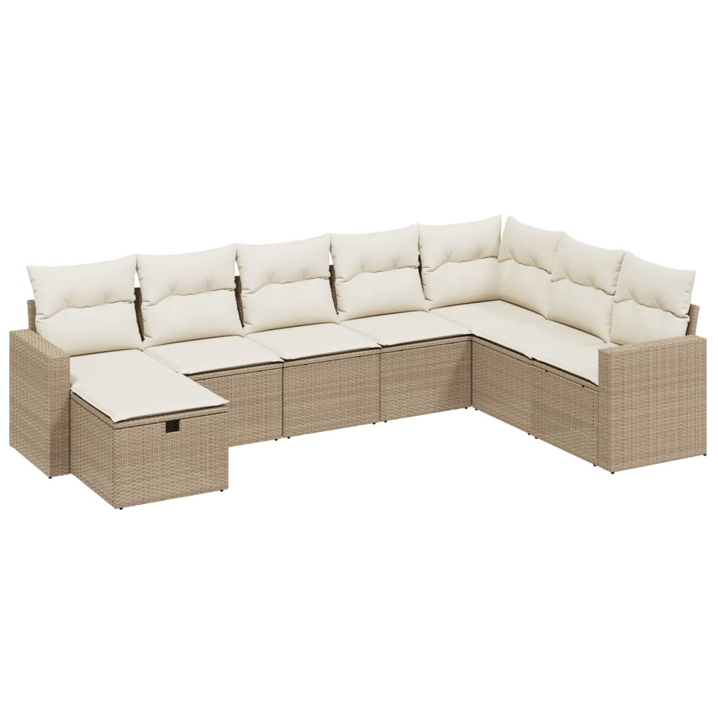Matgrupp För Trädgården Med Dynor 8 Delar Beige Konstrotting
