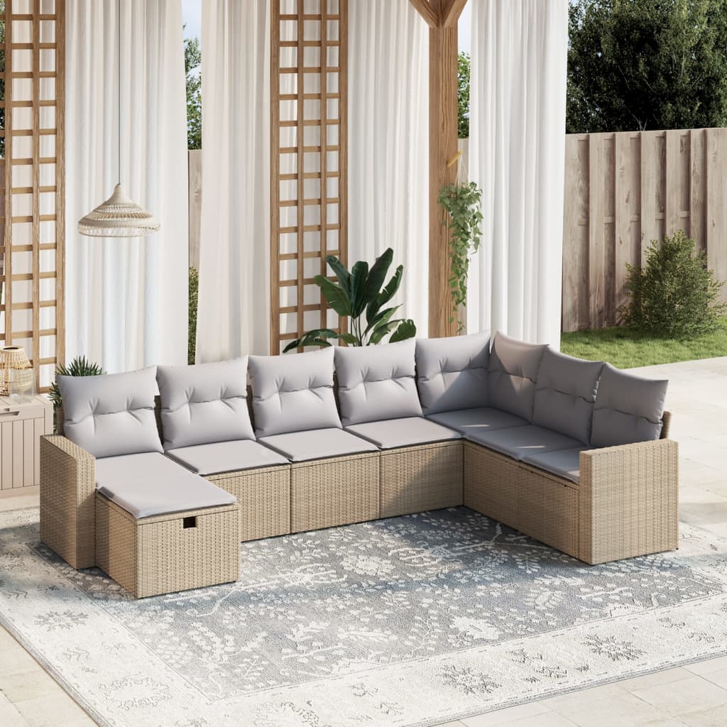 Matgrupp För Trädgården Med Dynor 8 Delar Beige Konstrotting