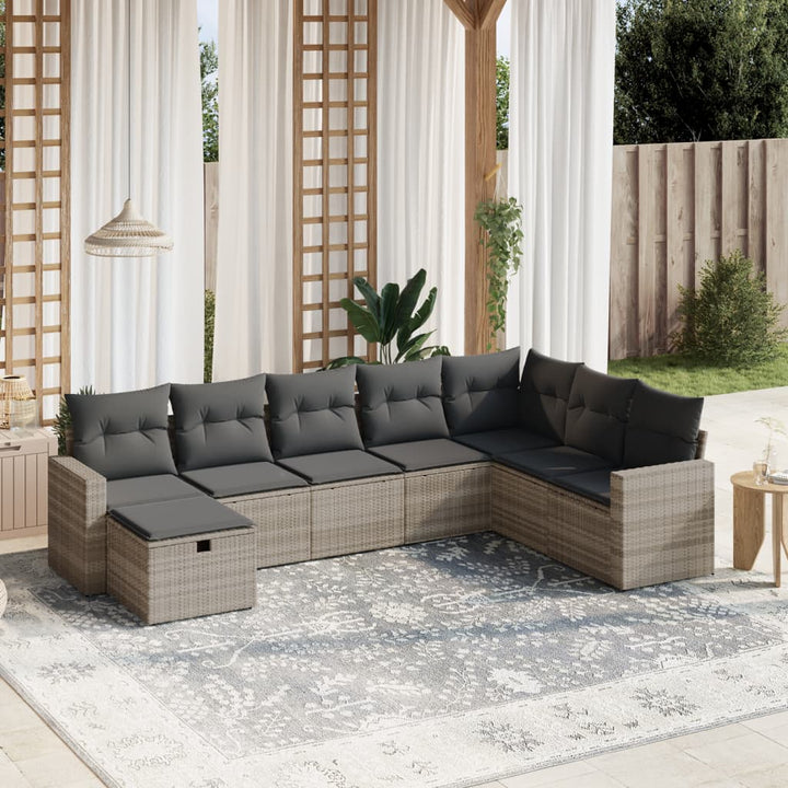 Matgrupp För Trädgården Med Dynor 8 Delar Beige Konstrotting