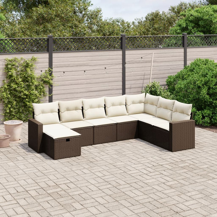 Matgrupp För Trädgården Med Dynor 8 Delar Beige Konstrotting