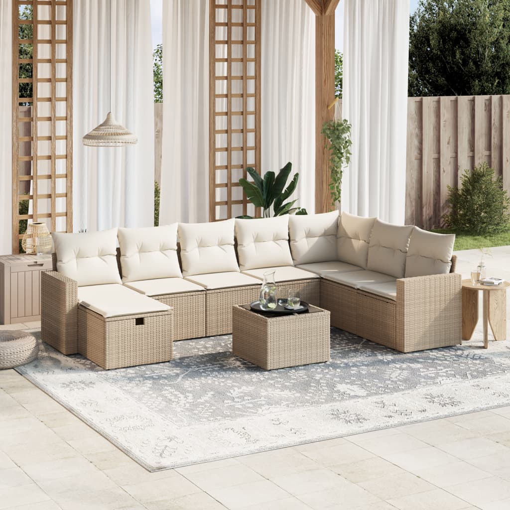 Matgrupp För Trädgården Med Dynor 8 Delar Beige Konstrotting