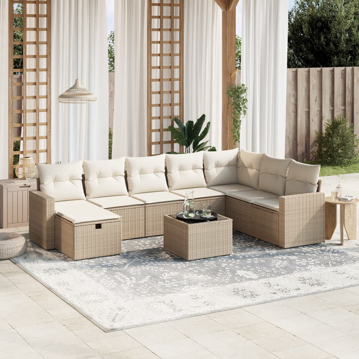 Matgrupp För Trädgården Med Dynor 8 Delar Beige Konstrotting