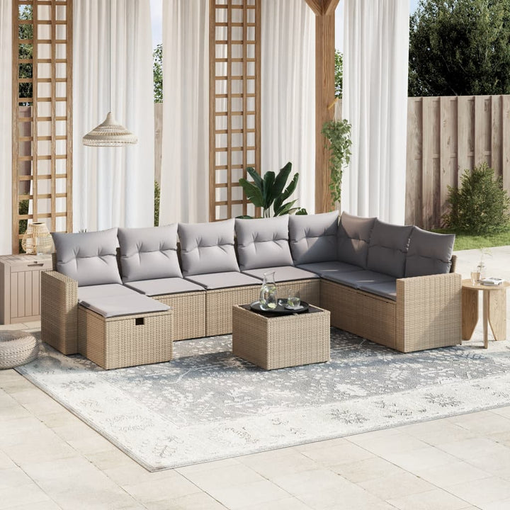 Matgrupp För Trädgården Med Dynor 8 Delar Beige Konstrotting