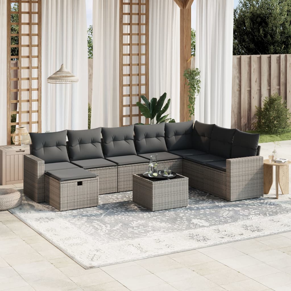 Matgrupp För Trädgården Med Dynor 8 Delar Beige Konstrotting
