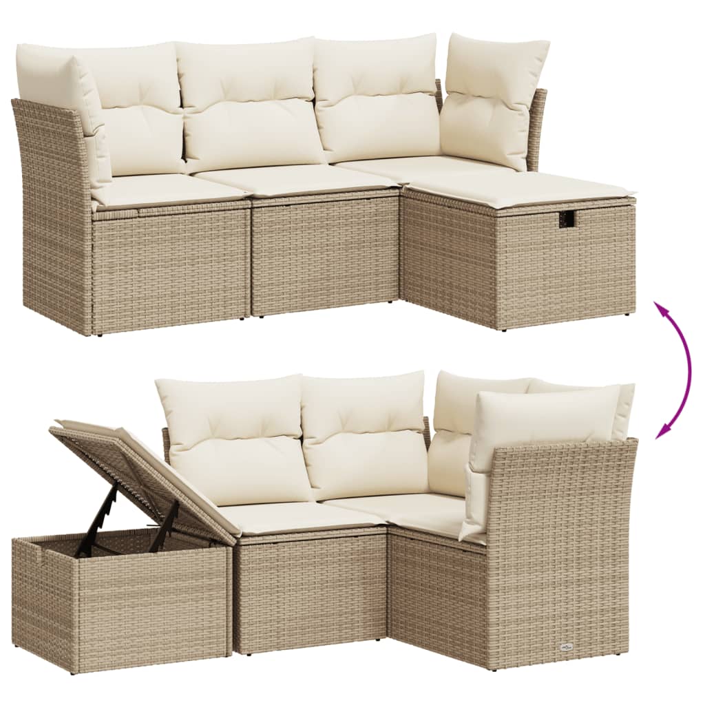 Soffgrupp För Trädgård Med Dynor 4 Delar Beige Konstrotting