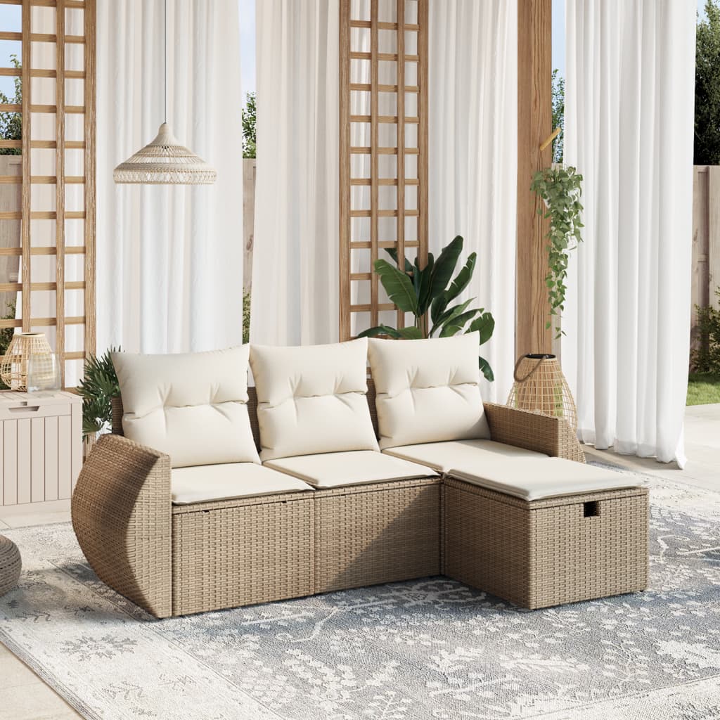 Soffgrupp För Trädgård Med Dynor 4 Delar Beige Konstrotting