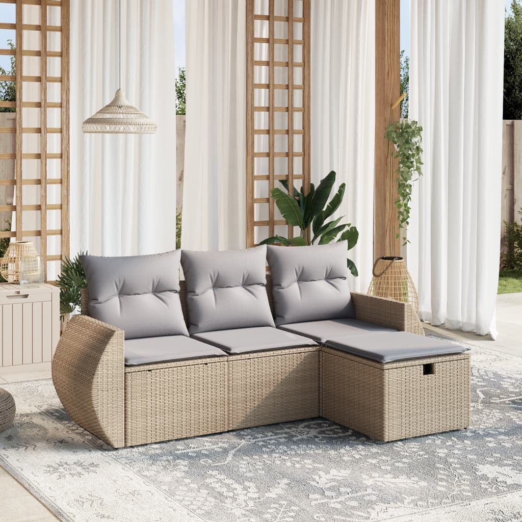Soffgrupp För Trädgård Med Dynor 4 Delar Beige Konstrotting