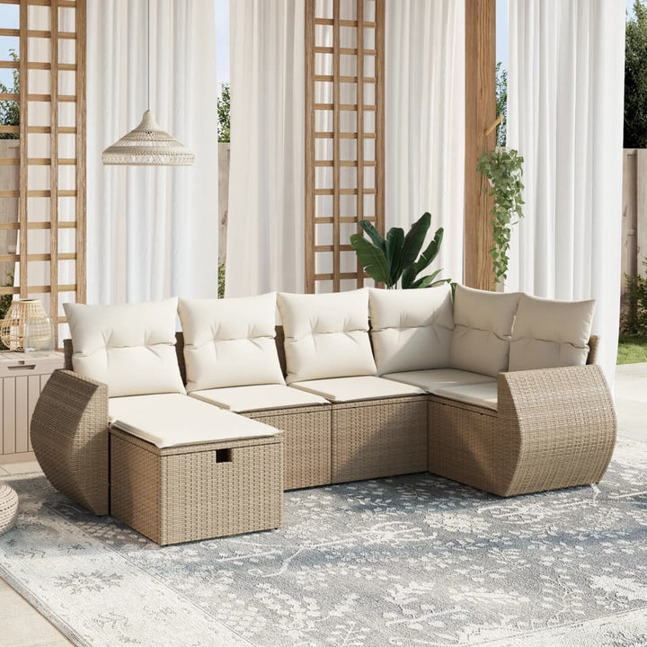Matgrupp För Trädgården Med Dynor 7 Delar Beige Konstrotting