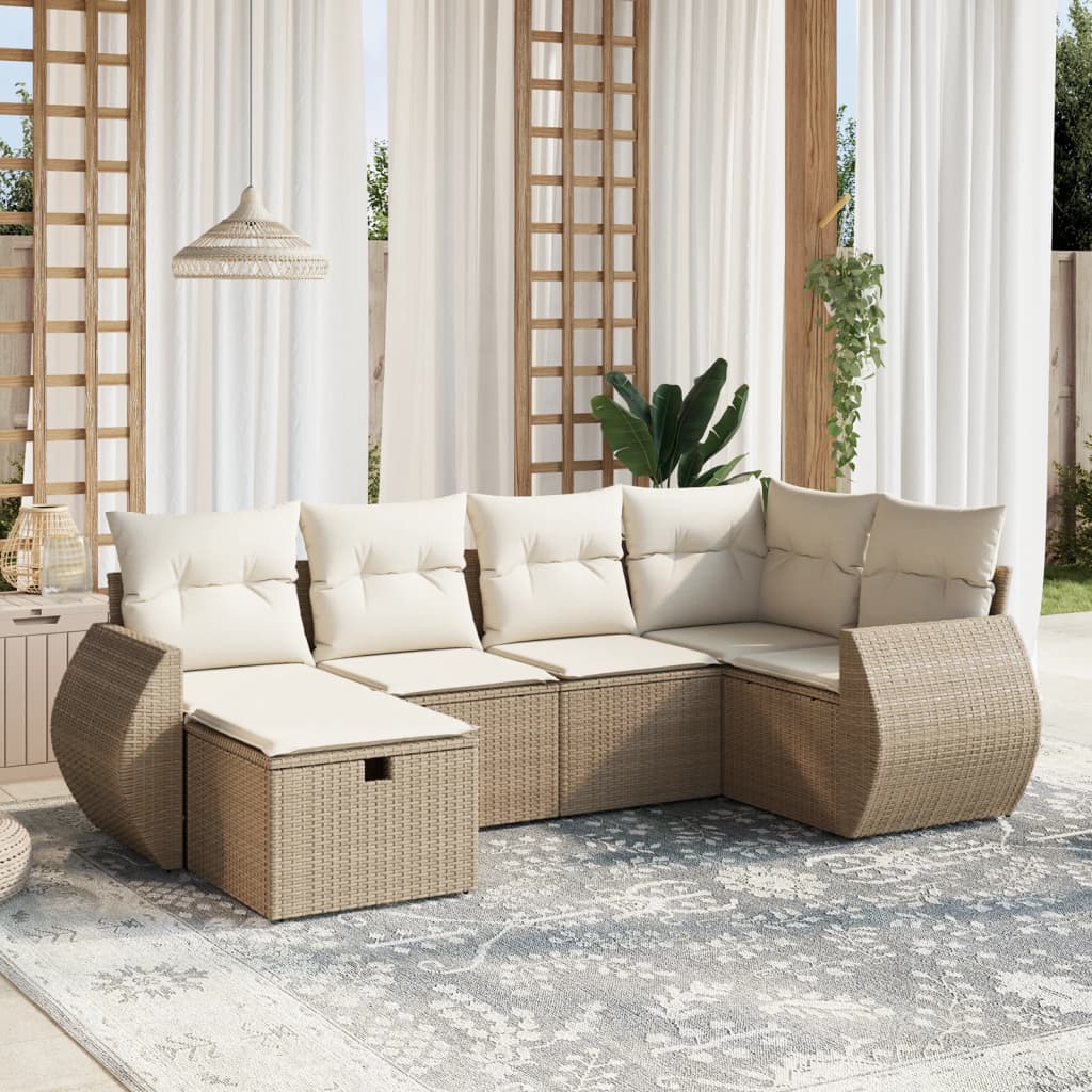 Matgrupp För Trädgården Med Dynor 7 Delar Beige Konstrotting