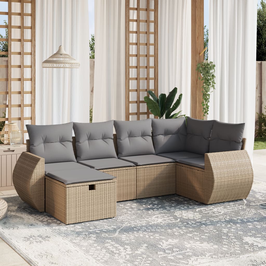 Matgrupp För Trädgården Med Dynor 7 Delar Beige Konstrotting