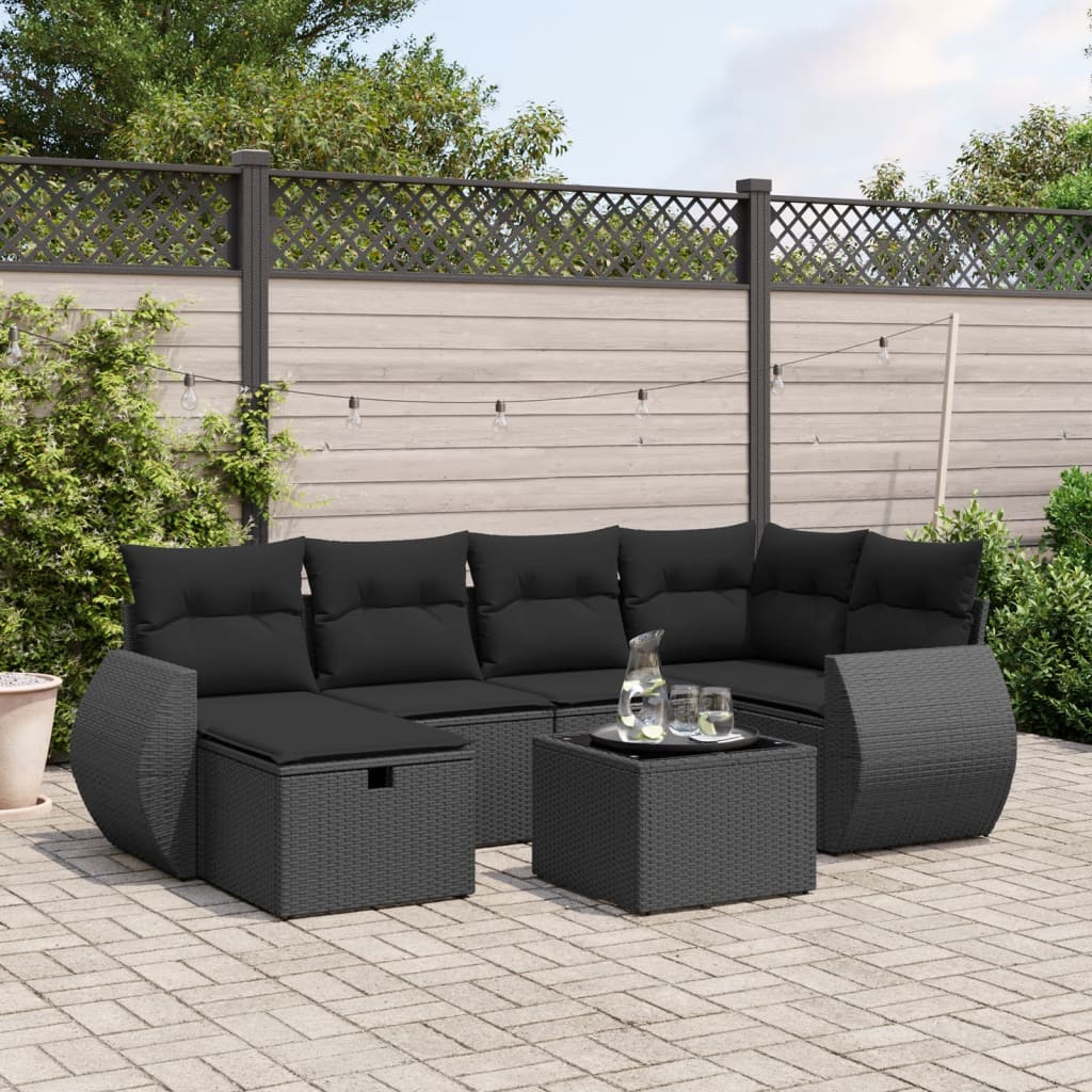 Matgrupp För Trädgården Med Dynor 7 Delar Beige Konstrotting