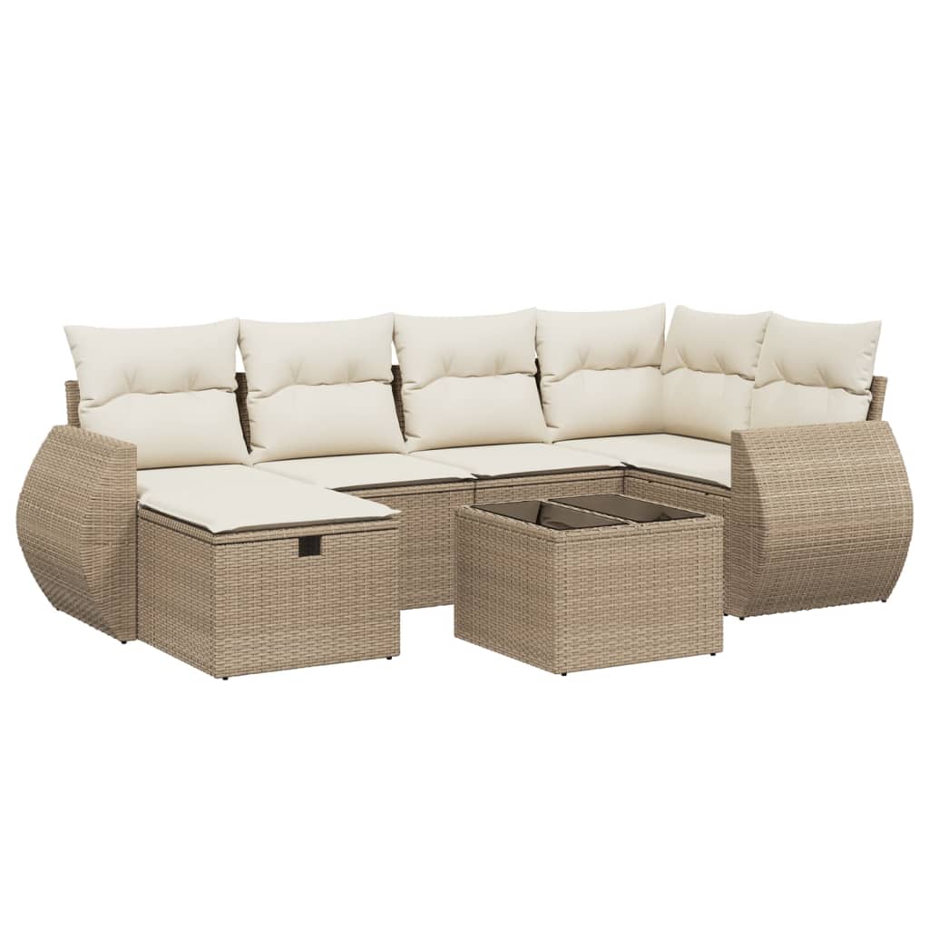 Matgrupp För Trädgården Med Dynor 7 Delar Beige Konstrotting